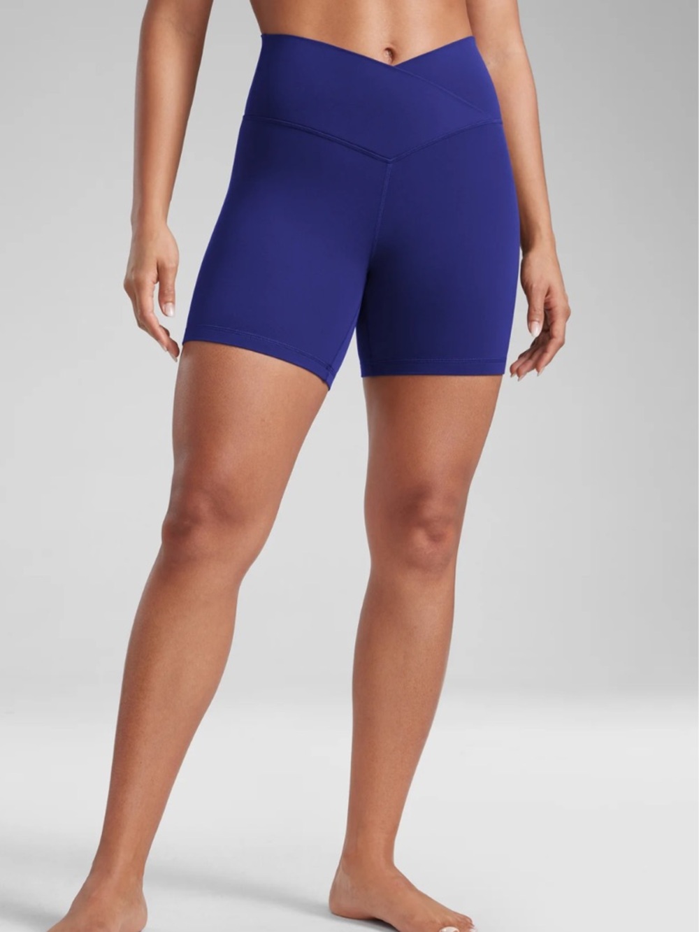CRZ YOGA Butterluxe V-Seam V Cross Bike Shorts 5” inseam in Larkspur Blue